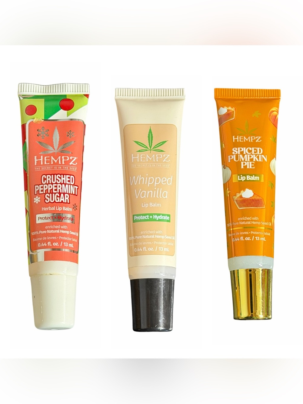 Hemps Lip Balm Trio: Crushed Peppermint Sugar, Whipped Vanilla & Spiced Pumpkin